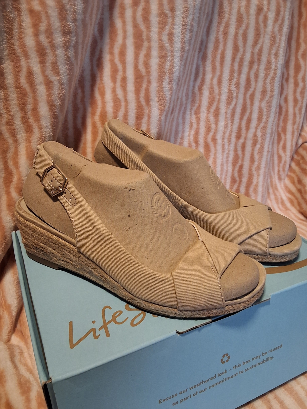 Life Stride Beige Espadrille Wedge Slingback Sandals